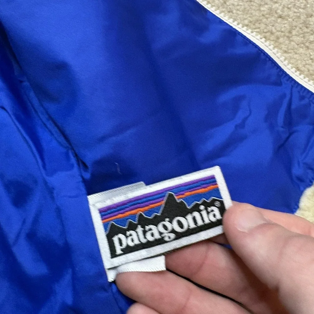 Patagonia Retro X Vest Kids Small White Blue Colorblock Deep Pile Sherpa Fleece
